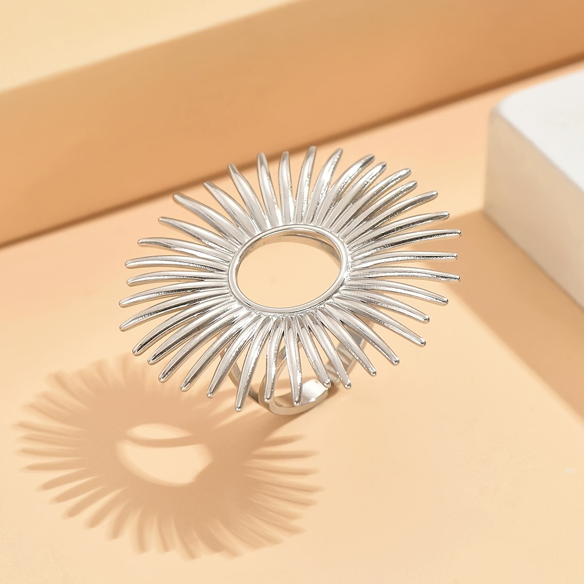 Stylish Minimalist Sunflower Stainless Steel Open Ring, Unisex Gift